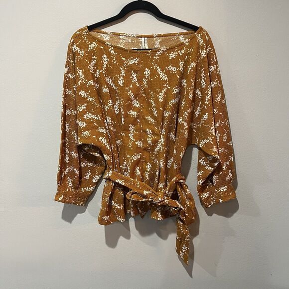 Anthropologie Blouse Small Amber Dolman Sleeve Top Golden Boho Floral Casual - Picture 1 of 10